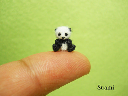 Micro Panda Bear 0.5 Inch - Tiny Crochet Amigurumi Miniature Micro Bears - Made To Order