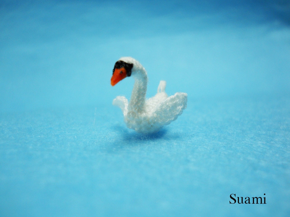 Micro Miniature Swan -  Tiny Crochet Birds - Made To Order