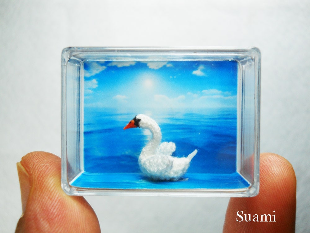 Micro Miniature Swan -  Tiny Crochet Birds - Made To Order