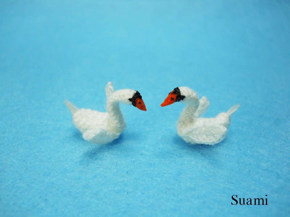 Swans In Love -  Micro Mini Crochet Swan Amigurumi Miniature Animals -  Made To Order