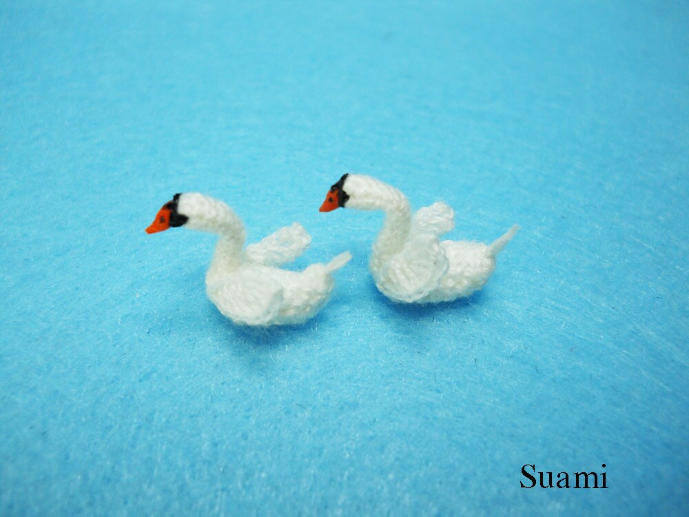 Swans In Love -  Micro Mini Crochet Swan Amigurumi Miniature Animals -  Made To Order