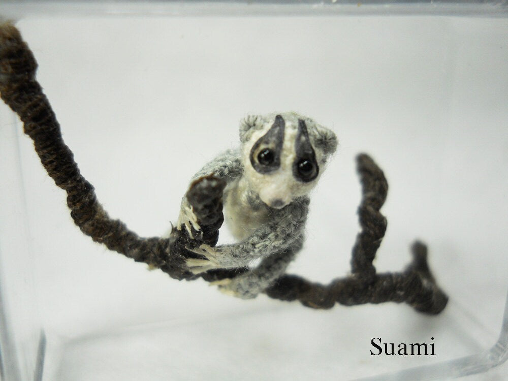 Miniature Slow Loris  - Micro Crochet Dollhouse Amigurumi Animals - Made To Order