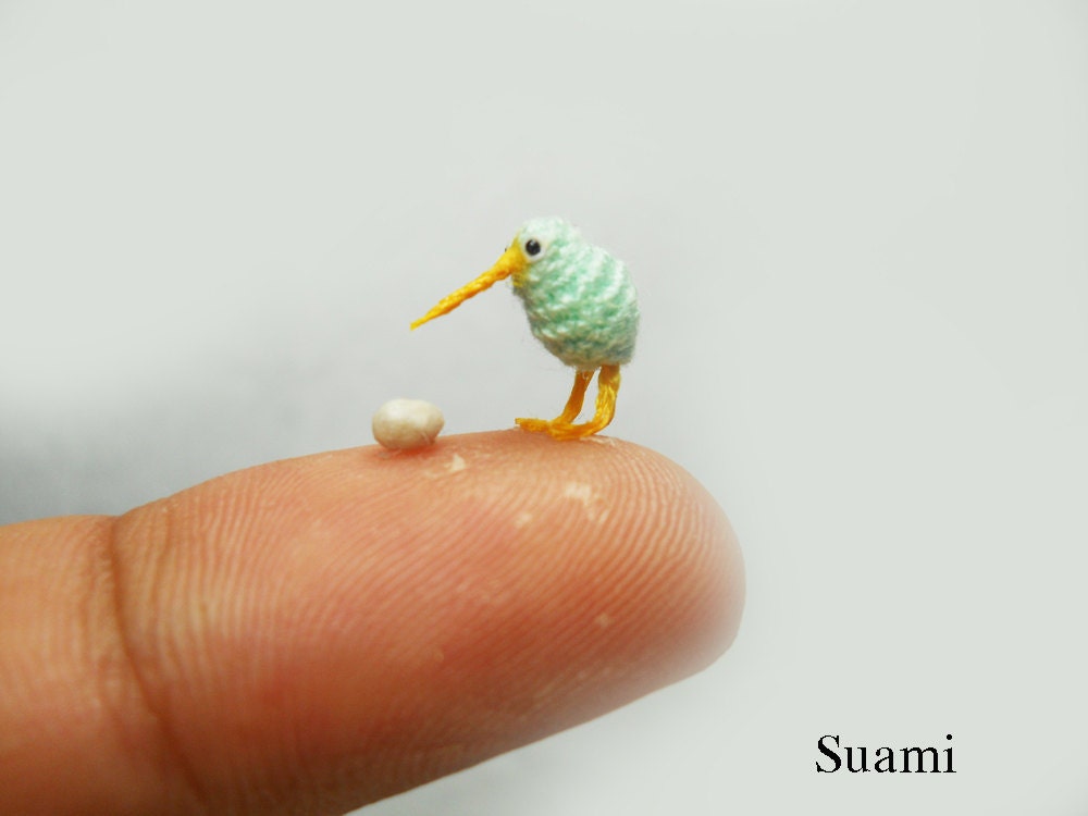 Micro Blue Kiwi With Egg -  Tiny Crochet Miniature Kiwi Birds  - Made To Order