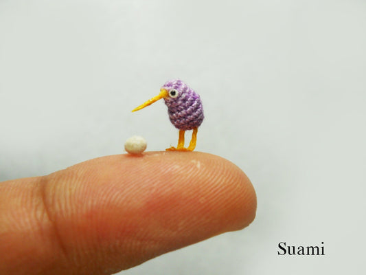 Micro Kiwi Bird and Tiny Egg -  Tiny Miniature Crochet Amigurumi Birds  - Made To Order