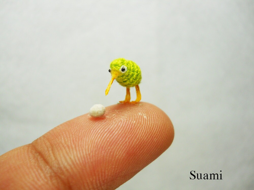 Tiny Green Kiwi With Egg -  Micro Crochet Miniature Kiwi Birds  - Made To Order