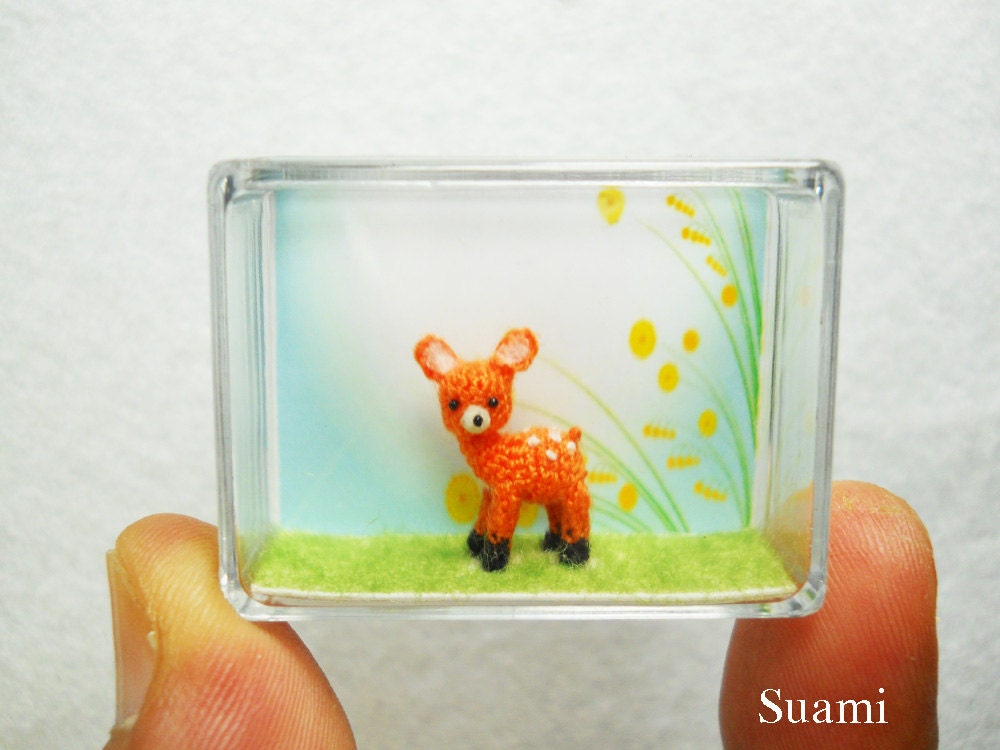 Extreme Micro Fawn Deer 1/2 Inch - Tiny Miniature Crochet Amigurumi Deers - Made To Order