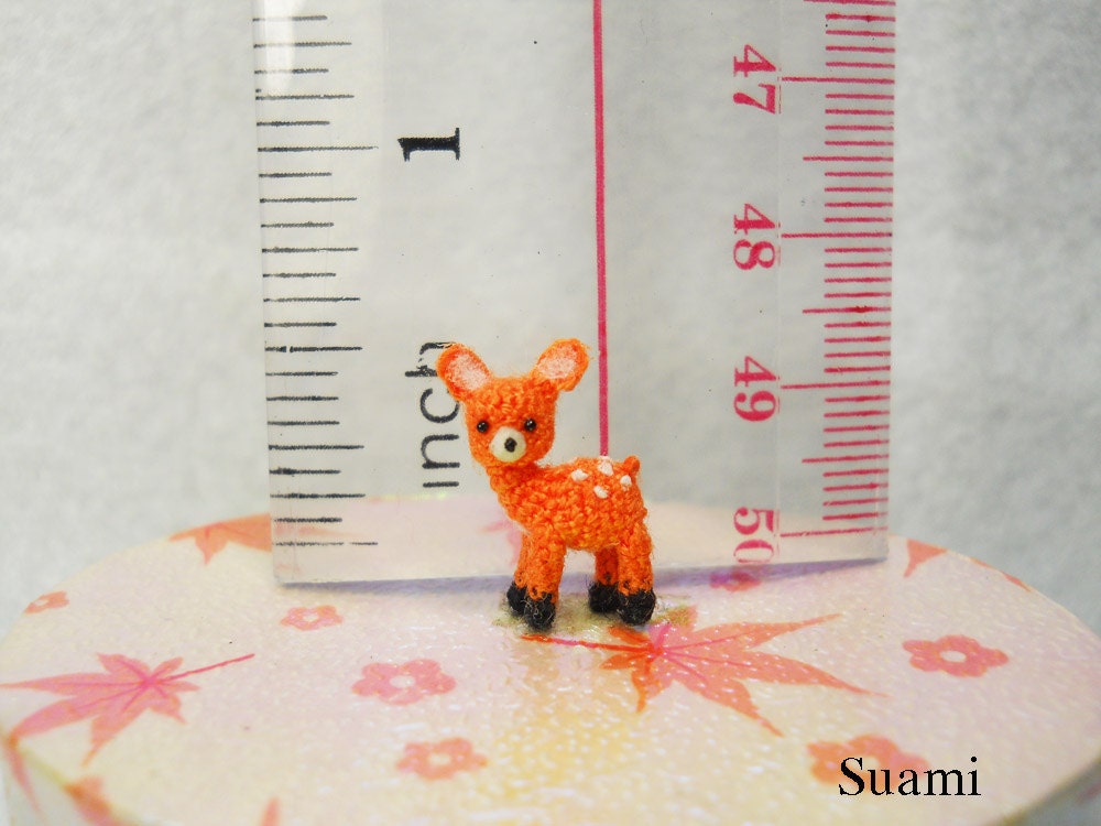 Extreme Micro Fawn Deer 1/2 Inch - Tiny Miniature Crochet Amigurumi Deers - Made To Order