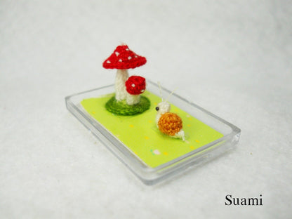 Snail and Mushroom - Micro Amigurumi Crochet Tiny Stuffed Animal - Made To Order