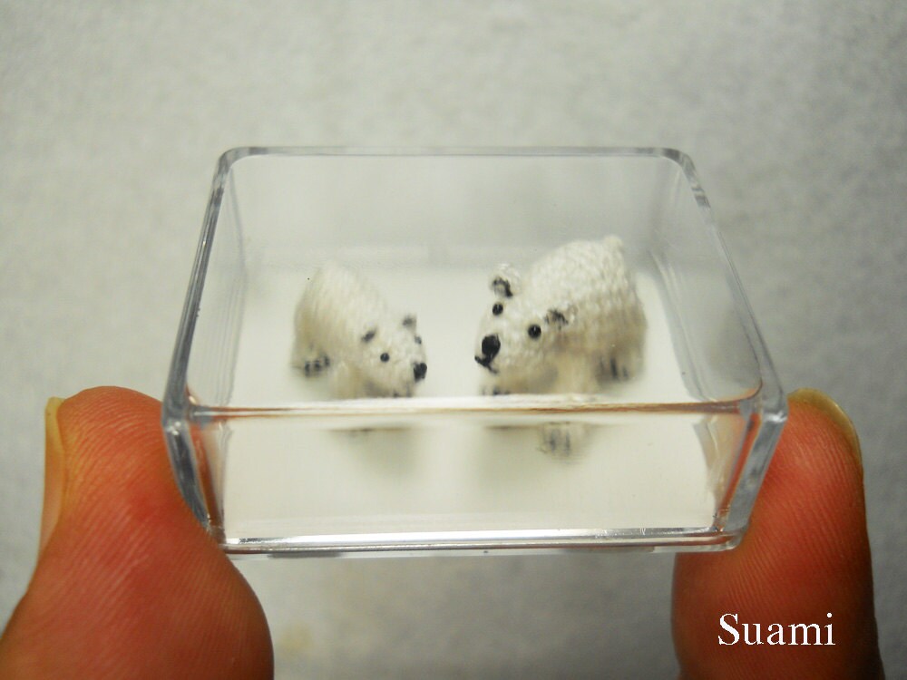 Micro Polar Bears  - Tiny Crochet Miniature White Bear - Set of Two Arctic Polar Bears - Made To Order