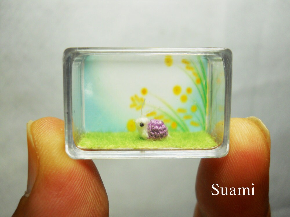 Extreme Tiny Snail - Micro Crocheted Miniature Purple Snail - Made To Order