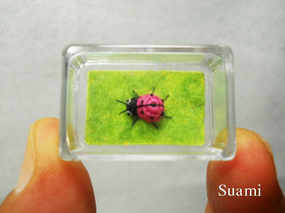 Micro Pink Ladybug - Tiny Crochet Miniature Ladybug - Made To Order
