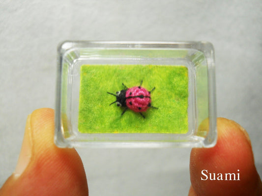 Micro Pink Ladybug - Tiny Crochet Miniature Ladybug - Made To Order