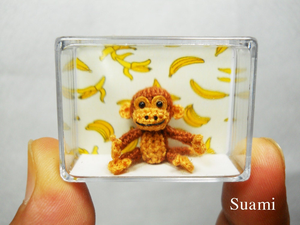 Lovely Brown Monkey - Tiny Crocheted Monkeys 1 Inch Scale - Made To Order