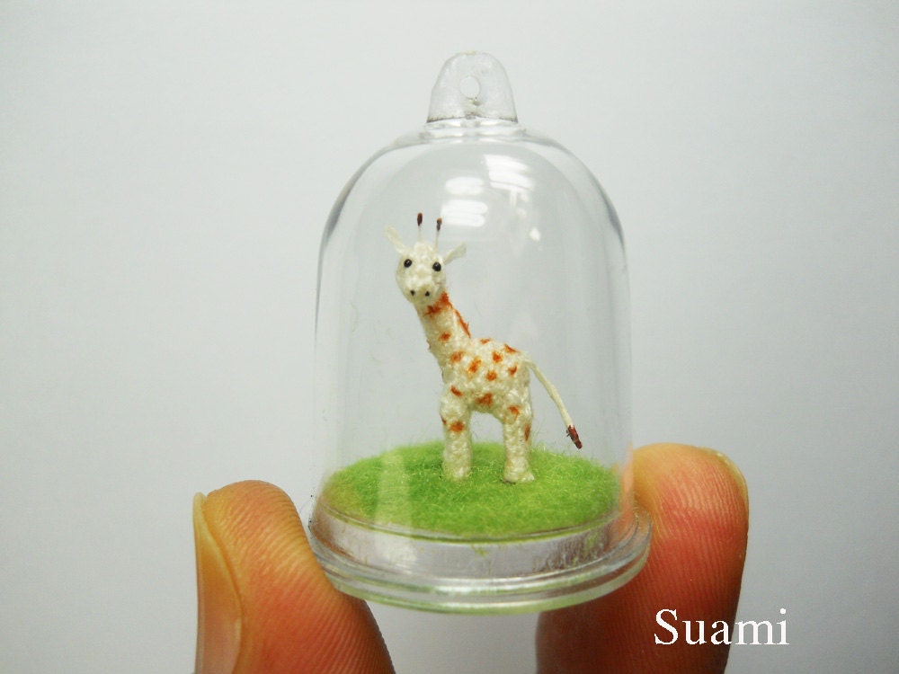 Miniature Giraffe In Tiny Dome - Micro Mini Amigurumi Crochet Animals - Made To Order