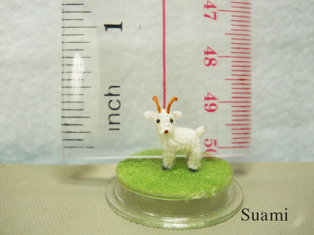 0.4 Inch Micro Goat In Tiny Dome - Tiny Amigurumi Miniature Crochet Stuff Animal - Made To Order
