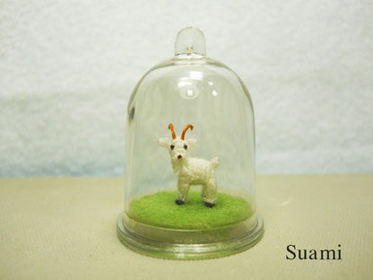 0.4 Inch Micro Goat In Tiny Dome - Tiny Amigurumi Miniature Crochet Stuff Animal - Made To Order