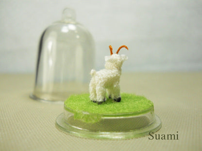 0.4 Inch Micro Goat In Tiny Dome - Tiny Amigurumi Miniature Crochet Stuff Animal - Made To Order