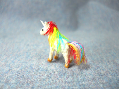 Rainbow Unicorn - Micro Amigurumi Miniature Crochet Tiny Stuffed Animal - Made To Order