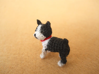 Boston Terrier - Tiny Crochet Micro Amigurumi Dog stuffed Animal - Made To Order