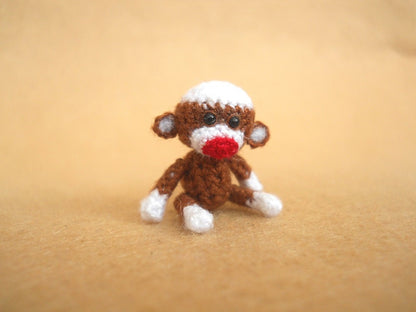 Mini Sock Monkey 1 Inch - Tiny Crochet Amigurumi Stuffed Animal - Made To Order