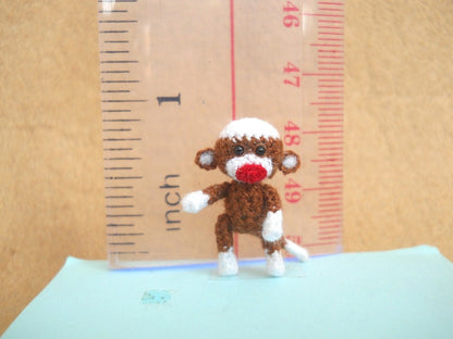 Mini Sock Monkey 1 Inch - Tiny Crochet Amigurumi Stuffed Animal - Made To Order