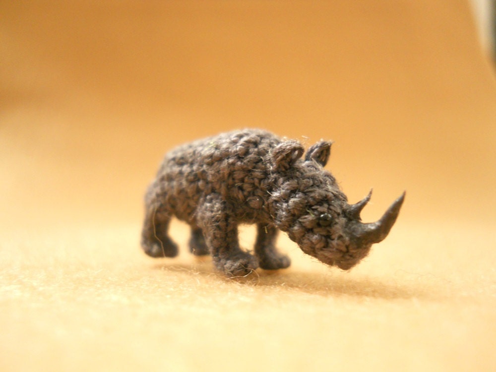 Rhino - Micro Crochet Stuffed Tiny Animal - Made To Order