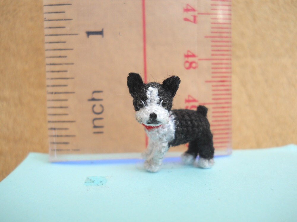 Boston Terrier - Tiny Crochet Micro Amigurumi Dog stuffed Animal - Made To Order