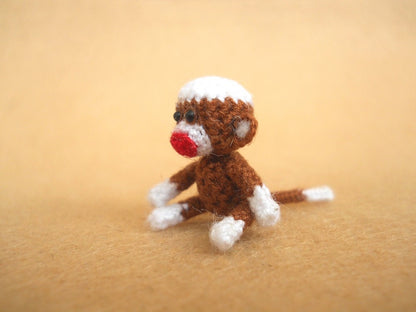 Mini Sock Monkey 1 Inch - Tiny Crochet Amigurumi Stuffed Animal - Made To Order