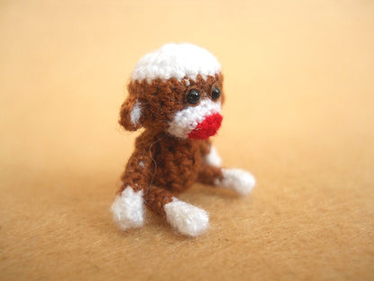 Mini Sock Monkey 1 Inch - Tiny Crochet Amigurumi Stuffed Animal - Made To Order