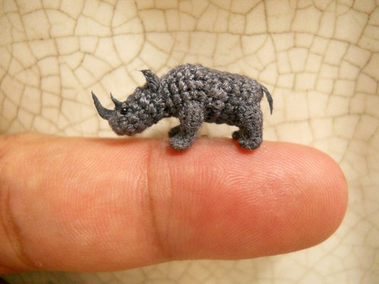 Rhino - Micro Crochet Stuffed Tiny Animal - Made To Order