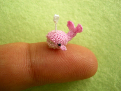 Cute Pink Whale Dolphin - Tiny Crocheted Dollhouse Miniature Whales  - Made to Order