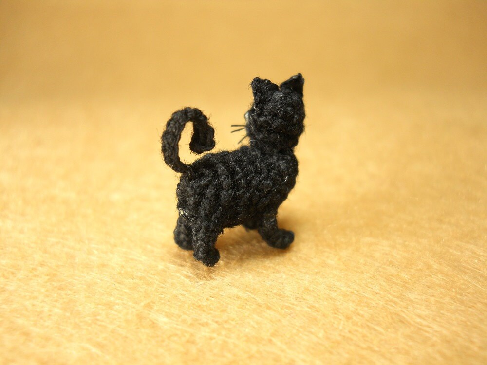 Miniature Black Cat 1/2 Inch - Micro Mini Amigurumi Crochet Cat Kitten - Made to Order