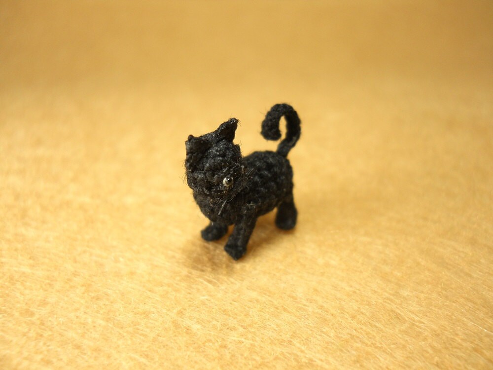 Miniature Black Cat 1/2 Inch - Micro Mini Amigurumi Crochet Cat Kitten - Made to Order