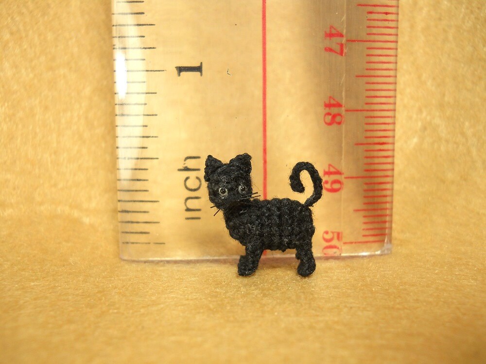 Miniature Black Cat 1/2 Inch - Micro Mini Amigurumi Crochet Cat Kitten - Made to Order