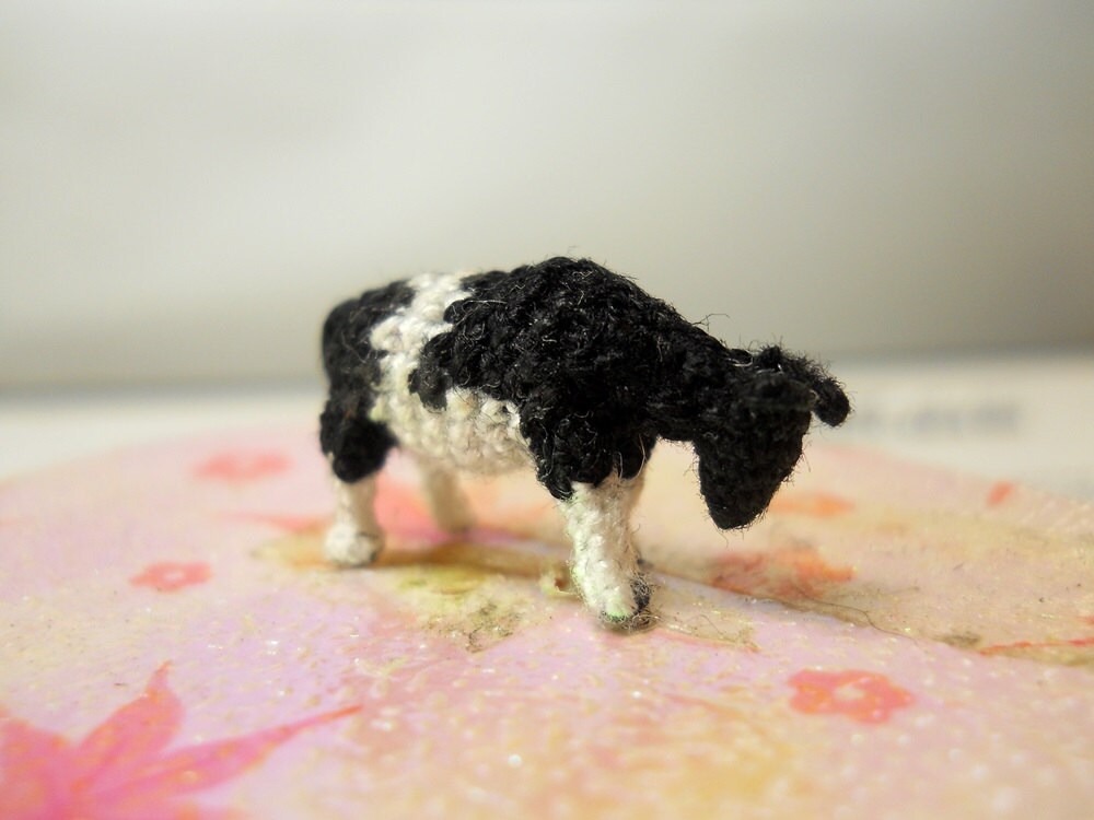 Miniature Cow - Micro Crochet Tiny Stuffed Animal - Made To Order