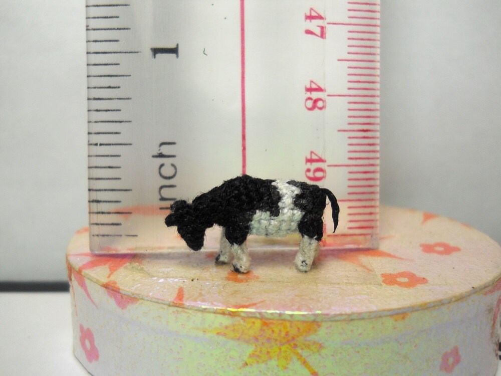 Miniature Cow - Micro Crochet Tiny Stuffed Animal - Made To Order