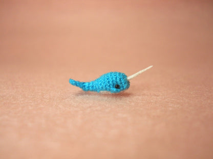 Dollhouse Miniature Blue Narwhal - Tiny Crochet Mini Whale Stuffed Animal - Made to Order