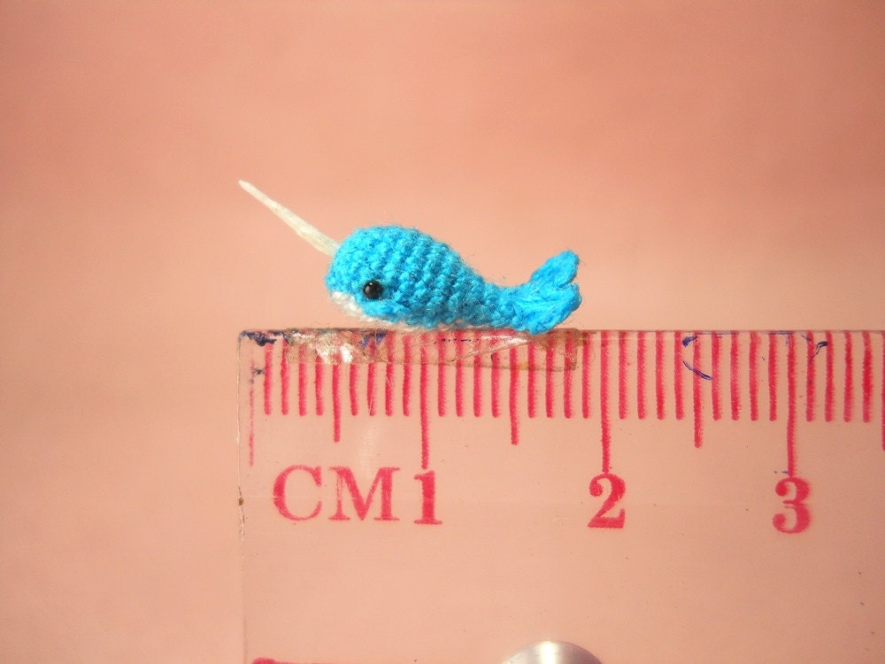 Dollhouse Miniature Blue Narwhal - Tiny Crochet Mini Whale Stuffed Animal - Made to Order