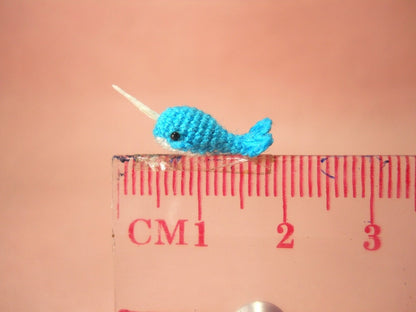 Dollhouse Miniature Blue Narwhal - Tiny Crochet Mini Whale Stuffed Animal - Made to Order