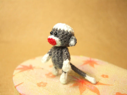 Tiny Sock Monkey 1 inch - Micro Amigurumi Crochet Miniature Sock Monkey Stuff Animal - Made To Order