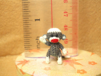 Tiny Sock Monkey 1 inch - Micro Amigurumi Crochet Miniature Sock Monkey Stuff Animal - Made To Order