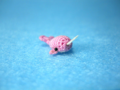 Micro Mini Pink Narwhal - Miniature Crochet Whale Stuffed Animal - Made to Order