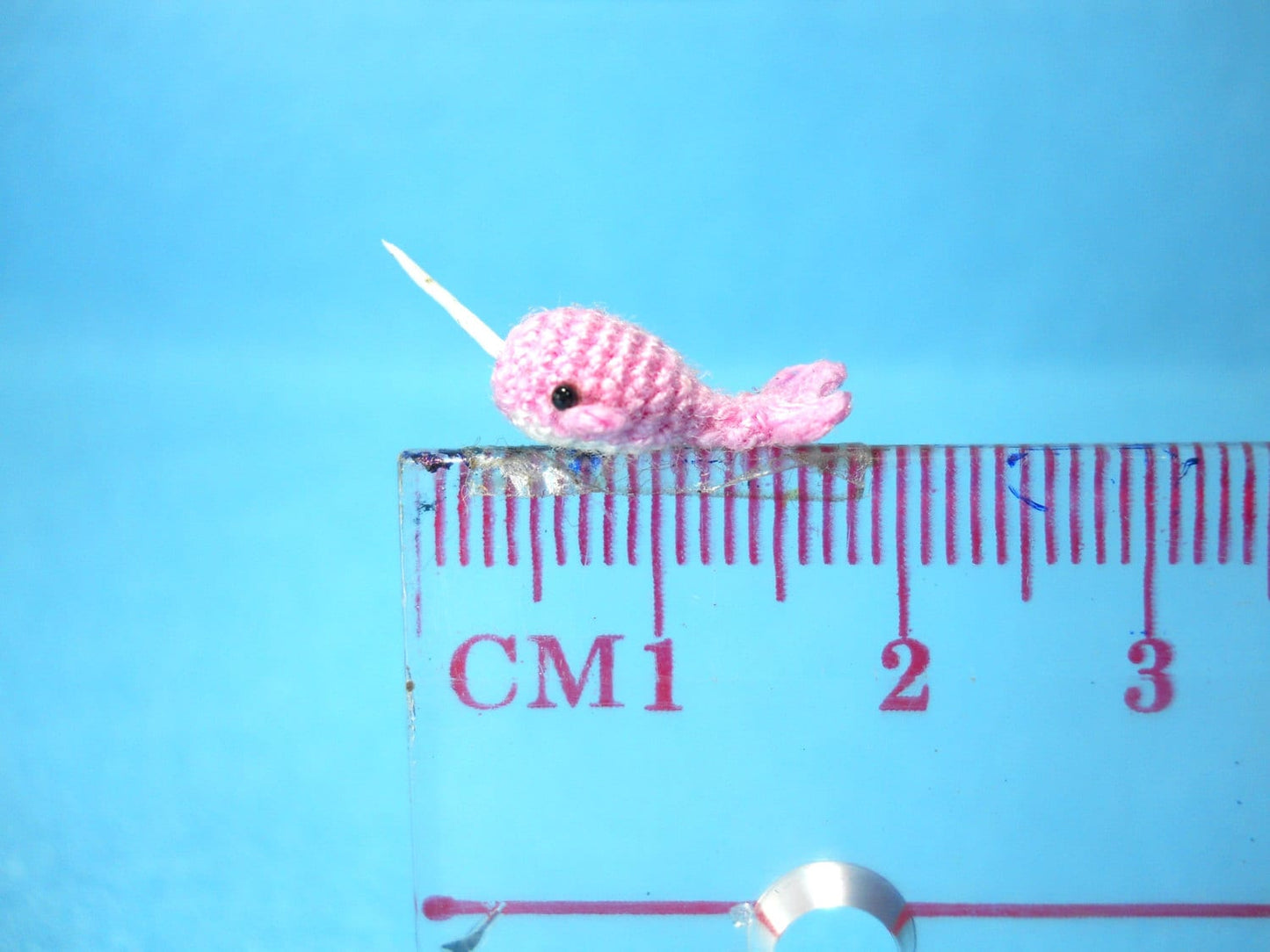 Micro Mini Pink Narwhal - Miniature Crochet Whale Stuffed Animal - Made to Order