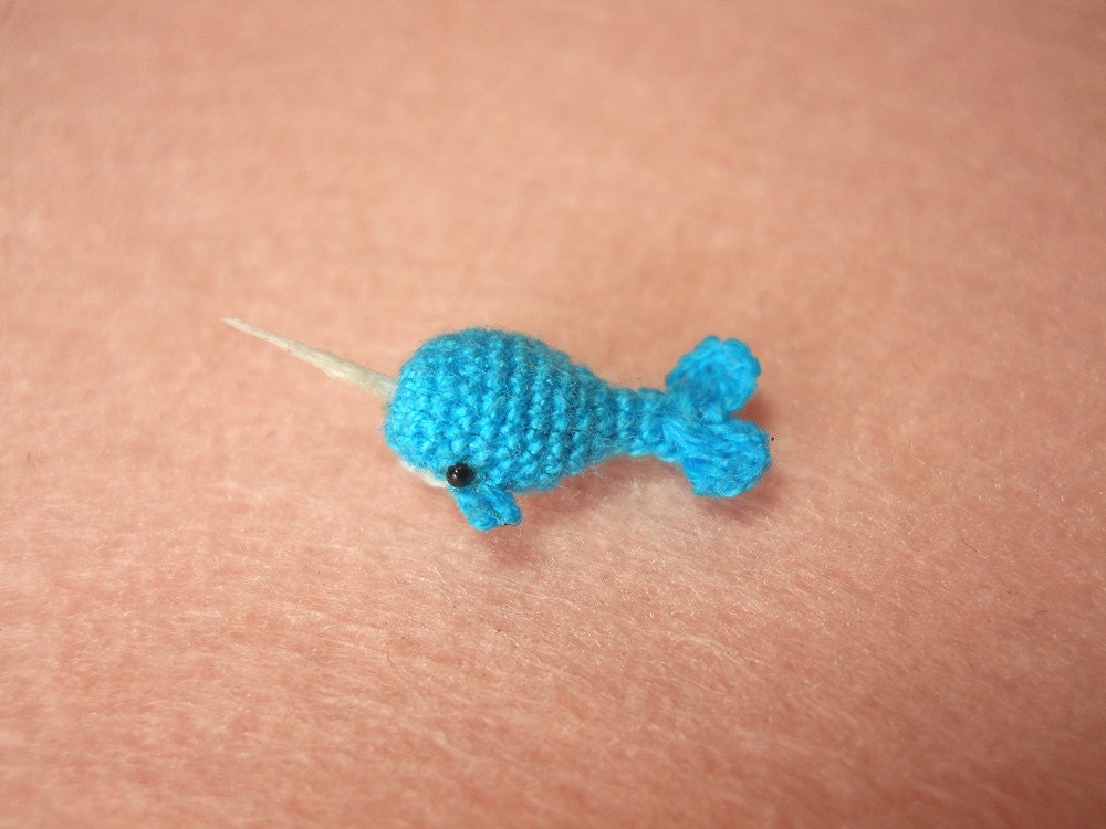 Dollhouse Miniature Blue Narwhal - Tiny Crochet Mini Whale Stuffed Animal - Made to Order