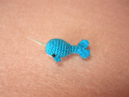 Dollhouse Miniature Blue Narwhal - Tiny Crochet Mini Whale Stuffed Animal - Made to Order