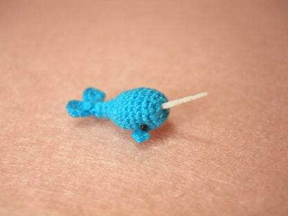 Dollhouse Miniature Blue Narwhal - Tiny Crochet Mini Whale Stuffed Animal - Made to Order