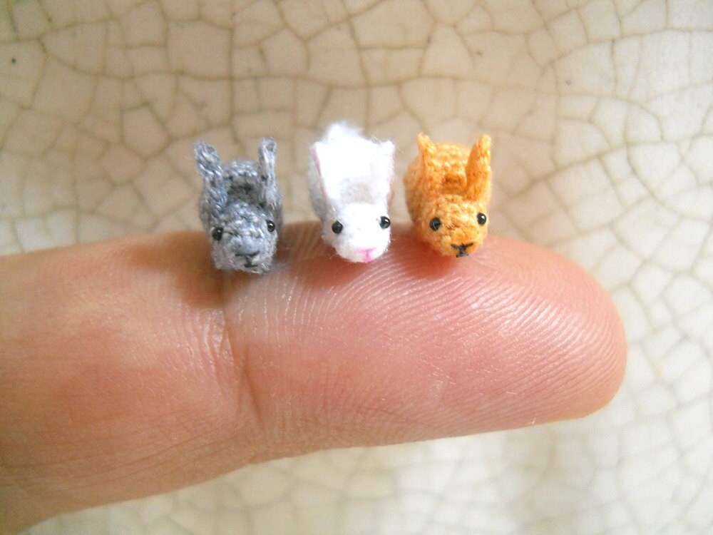 Teeny Tiny Bunny Rabbit - Micro Crochet Tiny Stuffed Animals - Set of 3 Rabbits - Made To Order