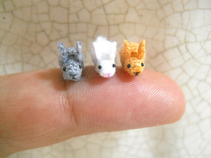 Teeny Tiny Bunny Rabbit - Micro Crochet Tiny Stuffed Animals - Set of 3 Rabbits - Made To Order