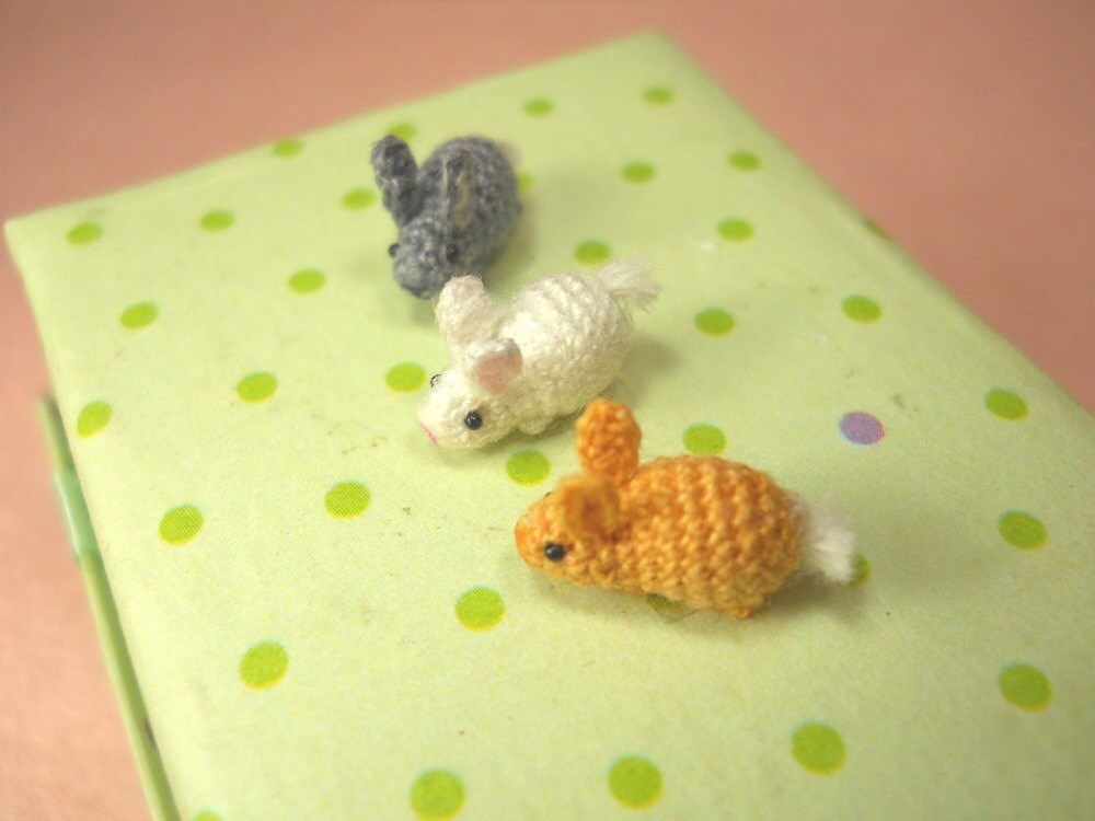 Teeny Tiny Bunny Rabbit - Micro Crochet Tiny Stuffed Animals - Set of 3 Rabbits - Made To Order