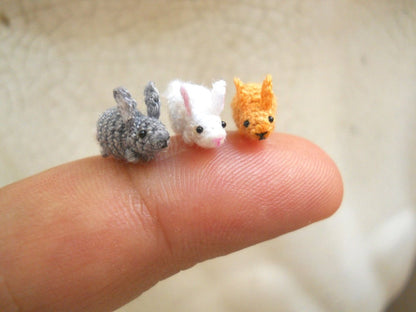 Teeny Tiny Bunny Rabbit - Micro Crochet Tiny Stuffed Animals - Set of 3 Rabbits - Made To Order